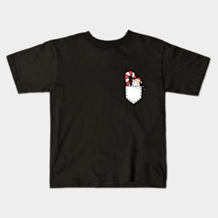 Christmas Cat in Pocket with Candy Cane Kids T-Shirt